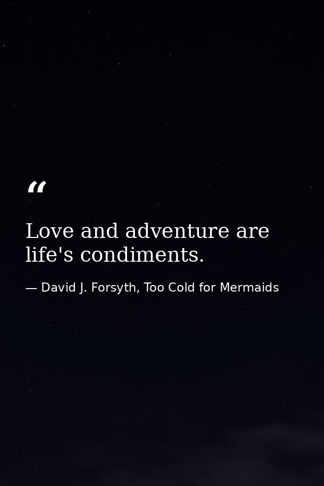 Love and adventure are life's condiments. — David J. Forsyth, Too Cold for Mermaids