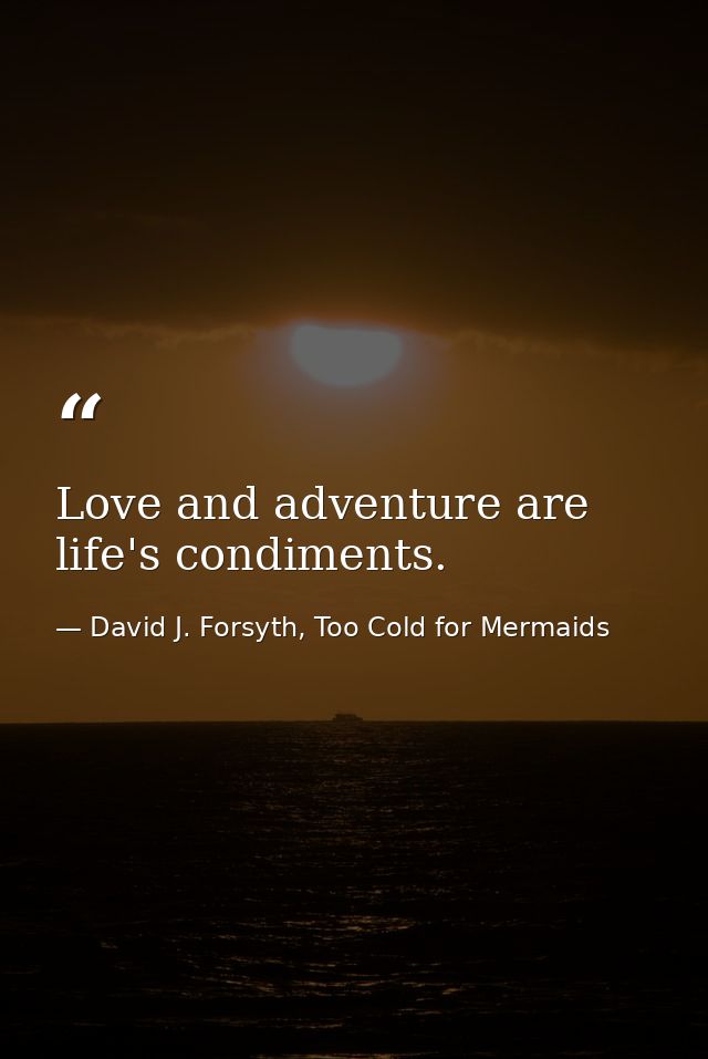 Love and adventure are life's condiments. — David J. Forsyth, Too Cold for Mermaids