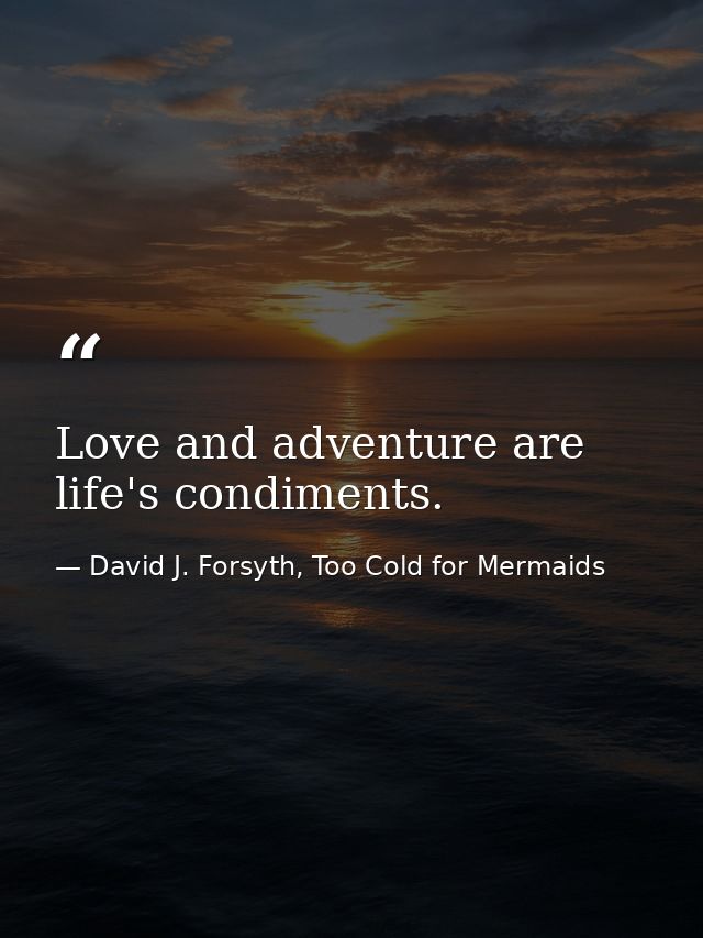 Love and adventure are life's condiments. — David J. Forsyth, Too Cold for Mermaids