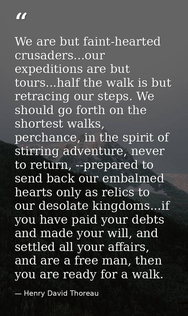 We are but faint-hearted crusaders...our expeditions are but tours...half the walk is but retracing our steps. We should — Henry David Thoreau