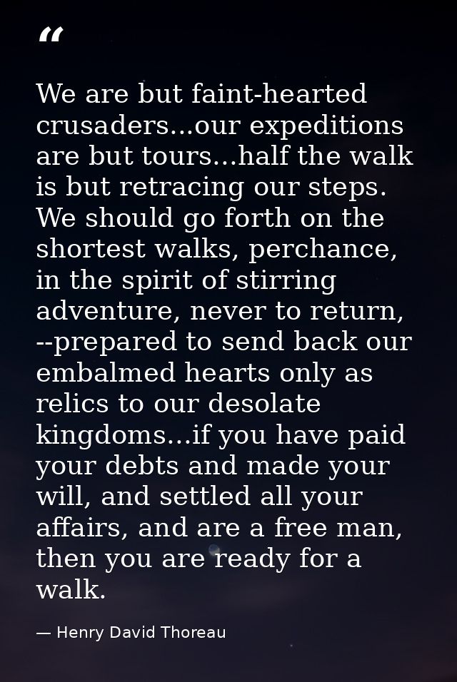 We are but faint-hearted crusaders...our expeditions are but tours...half the walk is but retracing our steps. We should — Henry David Thoreau