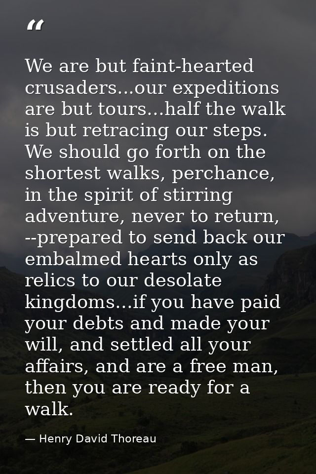 We are but faint-hearted crusaders...our expeditions are but tours...half the walk is but retracing our steps. We should — Henry David Thoreau