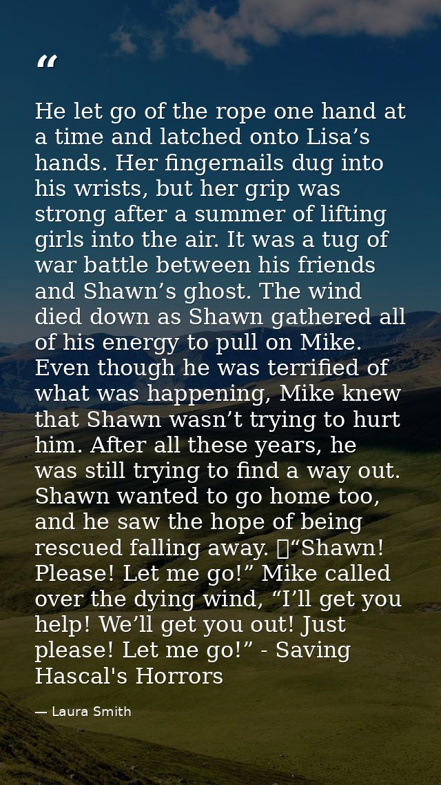 He let go of the rope one hand at a time and latched onto Lisa’s hands. Her fingernails dug into his wrists, but her gri — Laura Smith