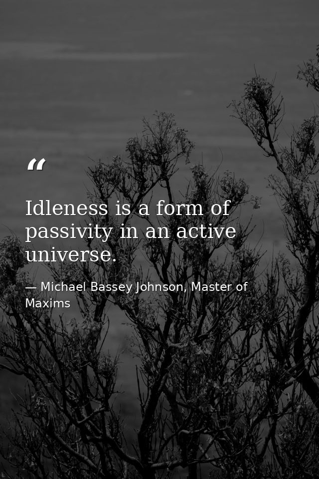 Idleness is a form of passivity in an active universe. — Michael Bassey Johnson, Master of Maxims