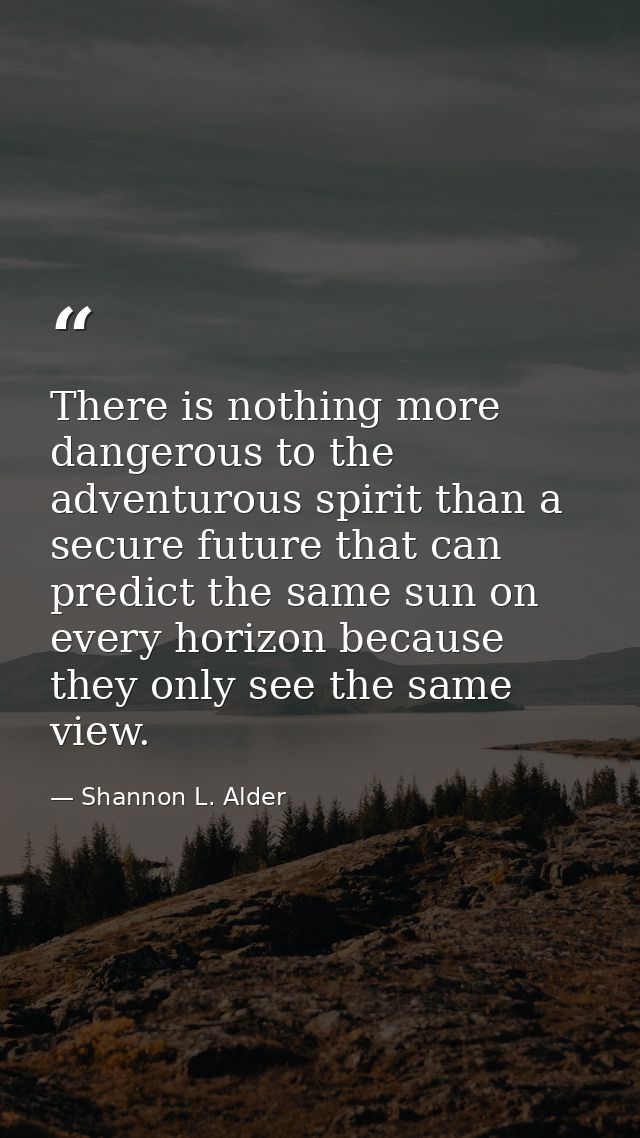 There is nothing more dangerous to the adventurous spirit than a secure future that can predict the same sun on every ho — Shannon L. Alder