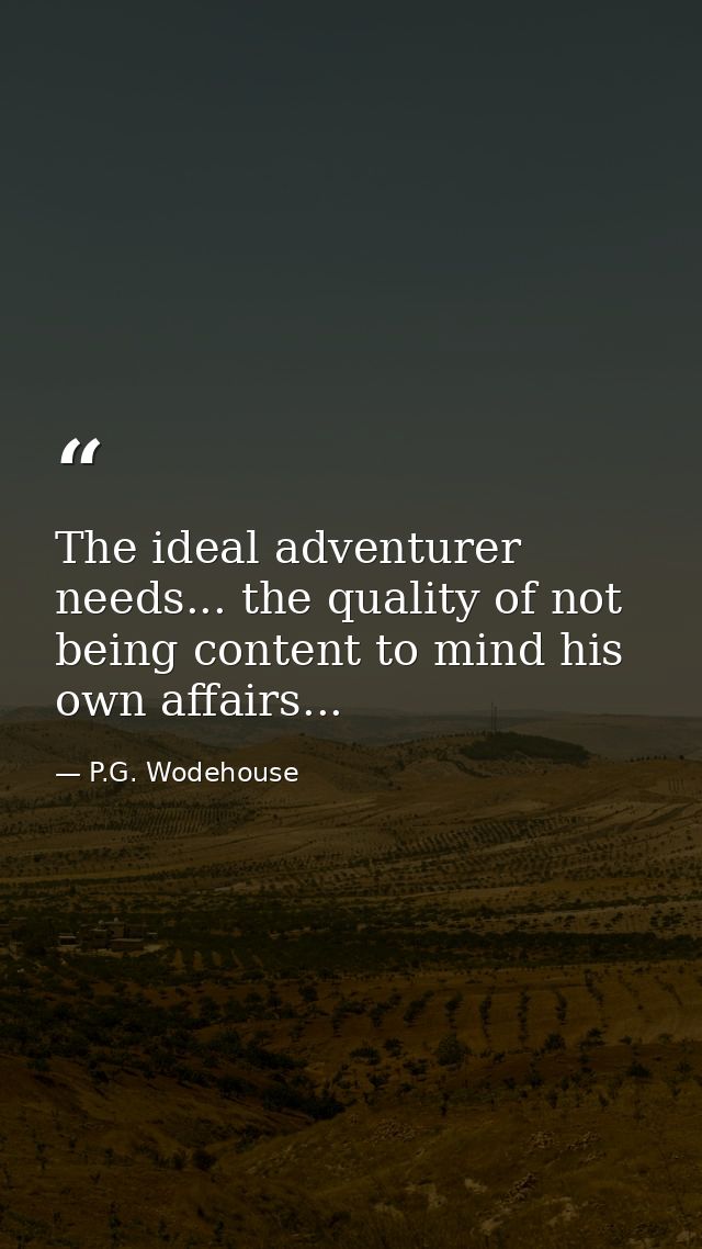 The ideal adventurer needs... the quality of not being content to mind his own affairs... — P.G. Wodehouse