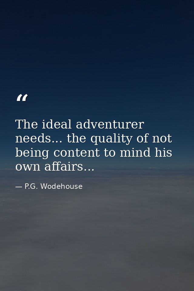 The ideal adventurer needs... the quality of not being content to mind his own affairs... — P.G. Wodehouse