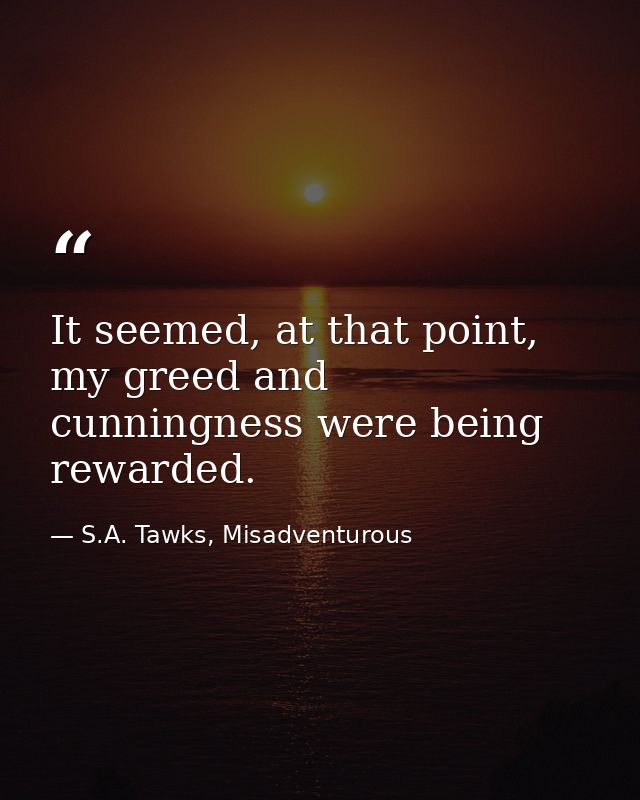 It seemed, at that point, my greed and cunningness were being rewarded. — S.A. Tawks, Misadventurous