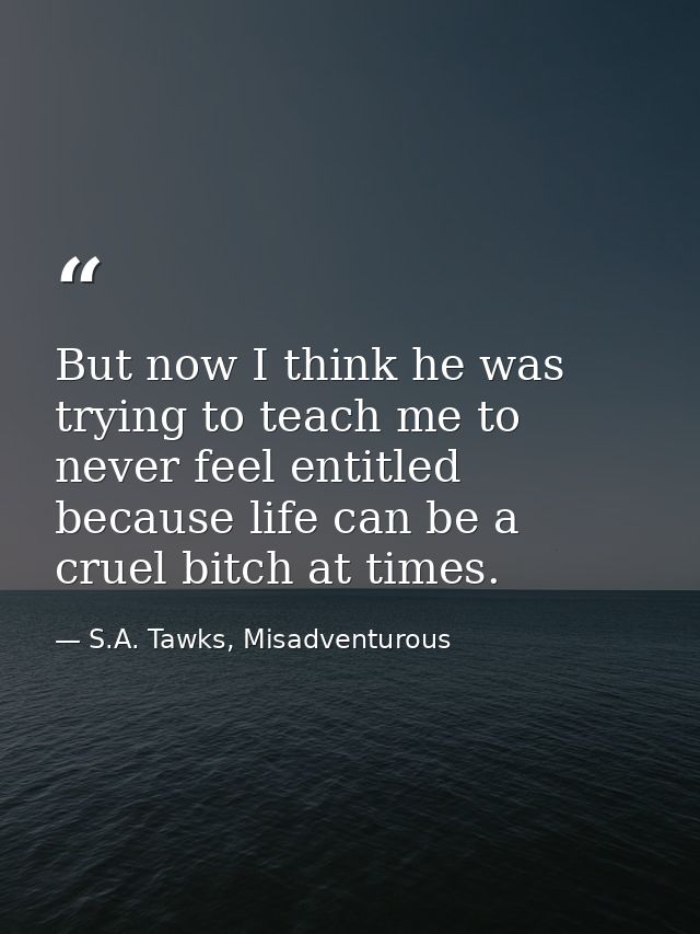 But now I think he was trying to teach me to never feel entitled because life can be a cruel bitch at times. — S.A. Tawks, Misadventurous