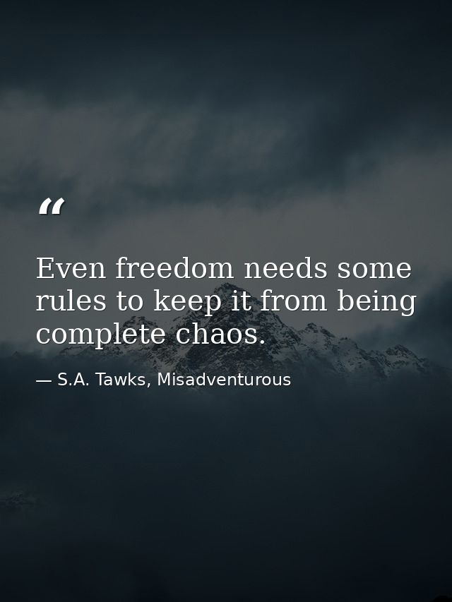 Even freedom needs some rules to keep it from being complete chaos. — S.A. Tawks, Misadventurous