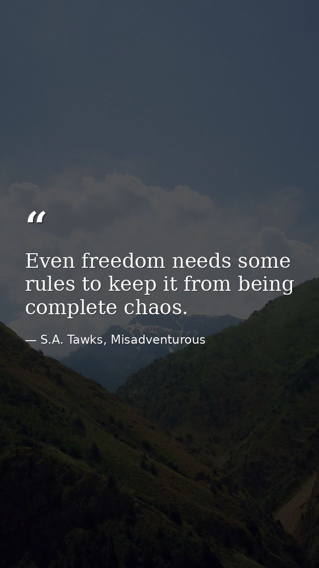 Even freedom needs some rules to keep it from being complete chaos. — S.A. Tawks, Misadventurous