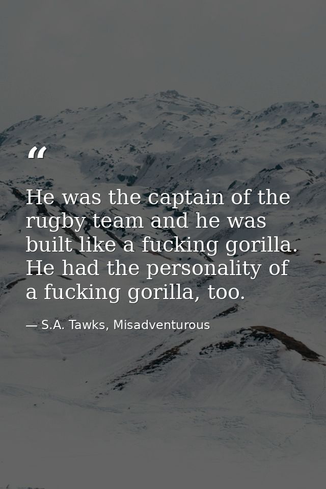 He was the captain of the rugby team and he was built like a fucking gorilla. He had the personality of a fucking gorill — S.A. Tawks, Misadventurous