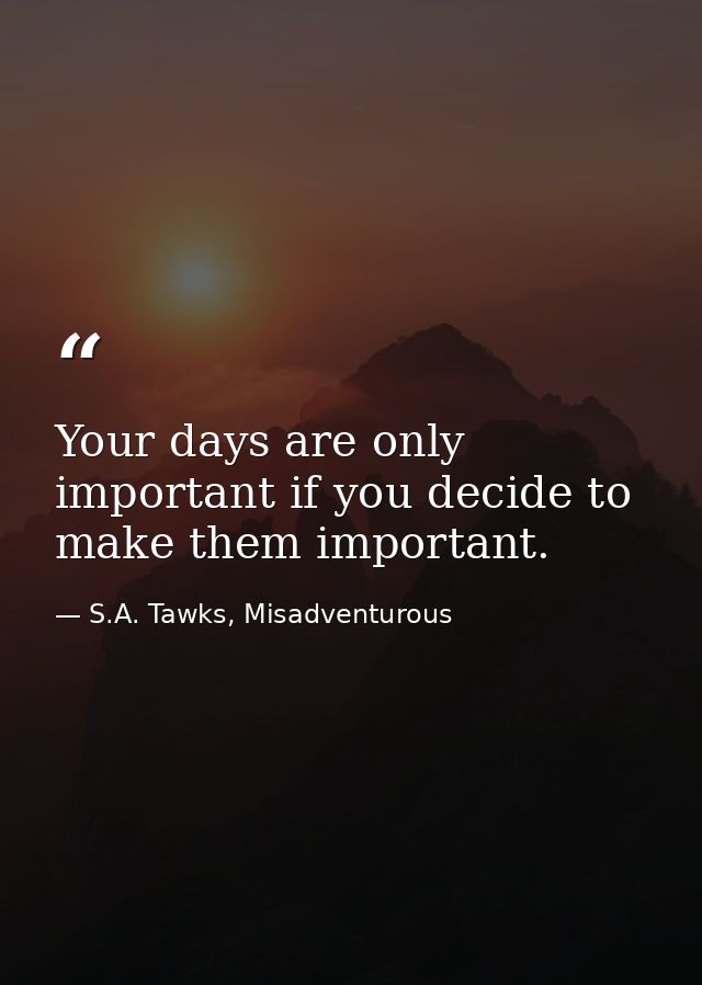 Your days are only important if you decide to make them important. — S.A. Tawks, Misadventurous