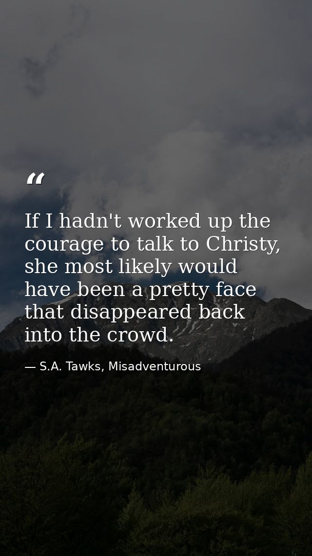 If I hadn't worked up the courage to talk to Christy, she most likely would have been a pretty face that disappeared bac — S.A. Tawks, Misadventurous