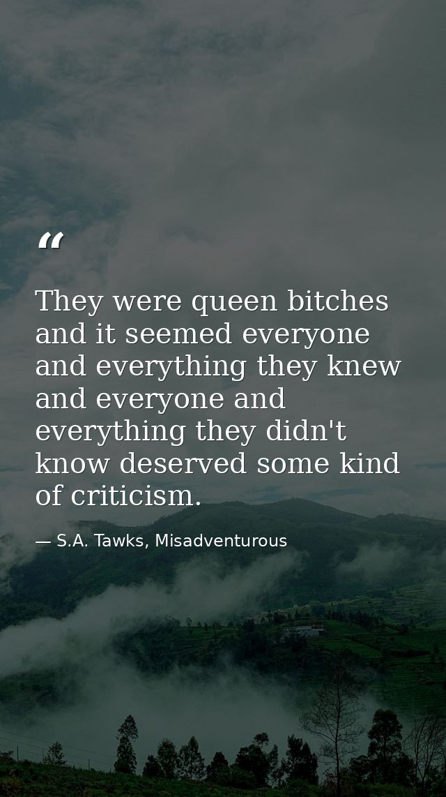 They were queen bitches and it seemed everyone and everything they knew and everyone and everything they didn't know des — S.A. Tawks, Misadventurous