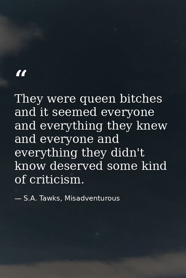 They were queen bitches and it seemed everyone and everything they knew and everyone and everything they didn't know des — S.A. Tawks, Misadventurous