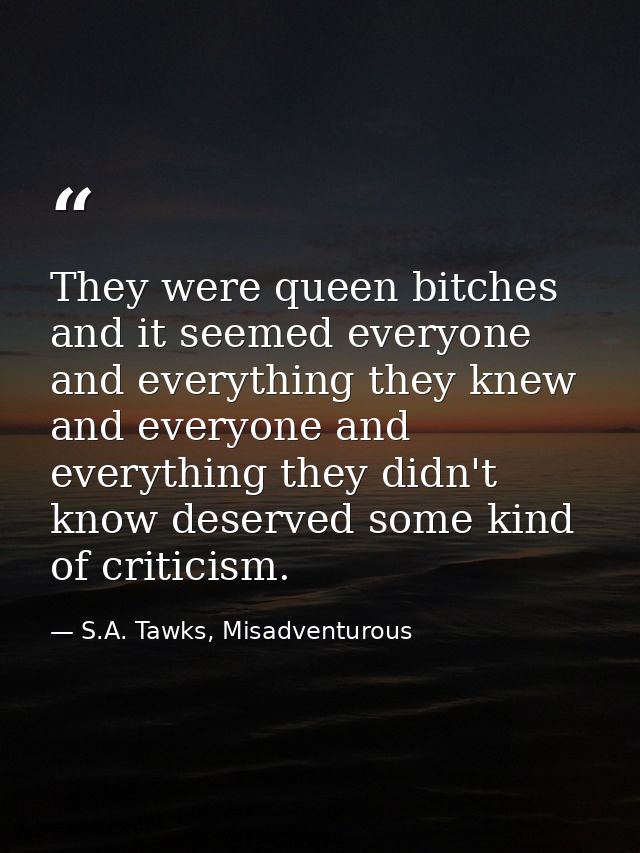 They were queen bitches and it seemed everyone and everything they knew and everyone and everything they didn't know des — S.A. Tawks, Misadventurous