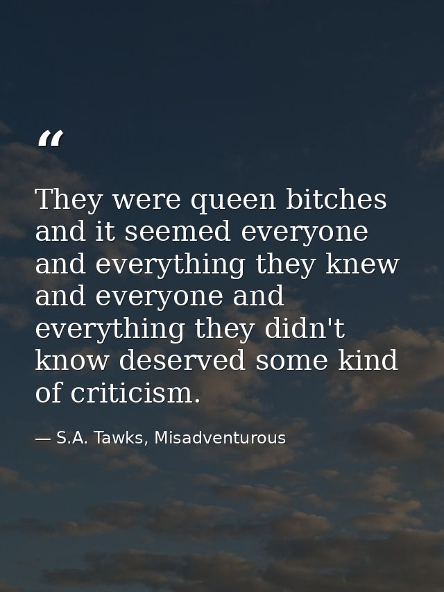 They were queen bitches and it seemed everyone and everything they knew and everyone and everything they didn't know des — S.A. Tawks, Misadventurous