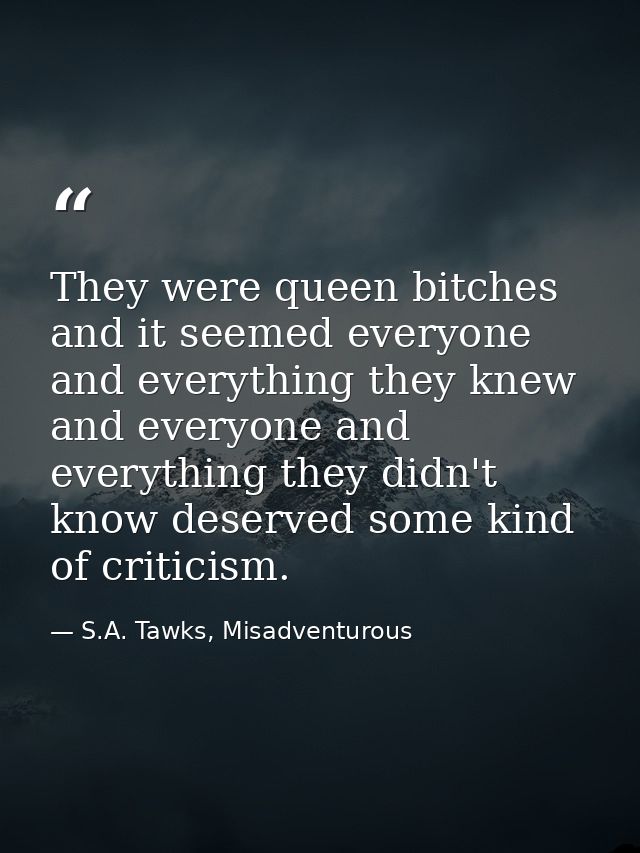 They were queen bitches and it seemed everyone and everything they knew and everyone and everything they didn't know des — S.A. Tawks, Misadventurous