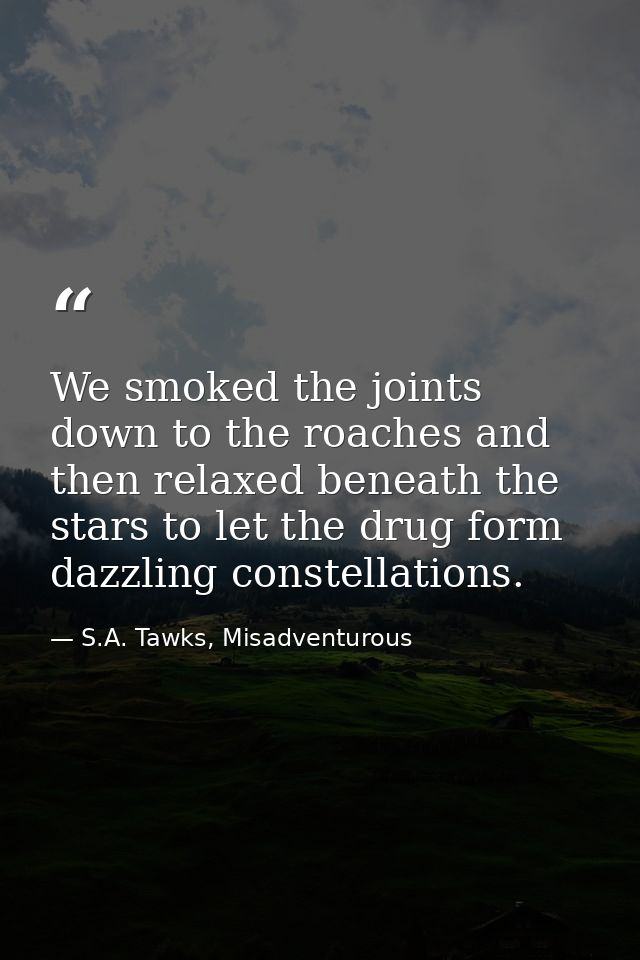 We smoked the joints down to the roaches and then relaxed beneath the stars to let the drug form dazzling constellations — S.A. Tawks, Misadventurous