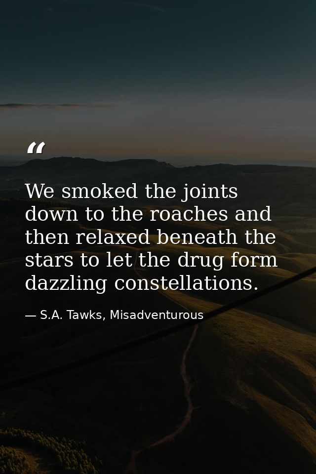 We smoked the joints down to the roaches and then relaxed beneath the stars to let the drug form dazzling constellations — S.A. Tawks, Misadventurous