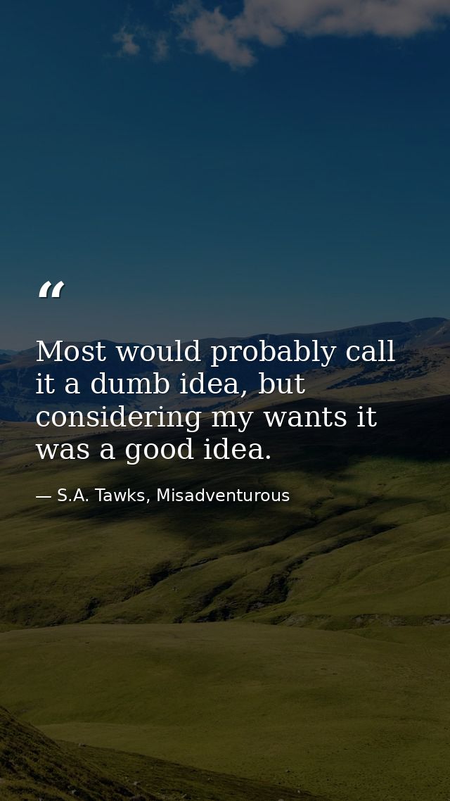 Most would probably call it a dumb idea, but considering my wants it was a good idea. — S.A. Tawks, Misadventurous