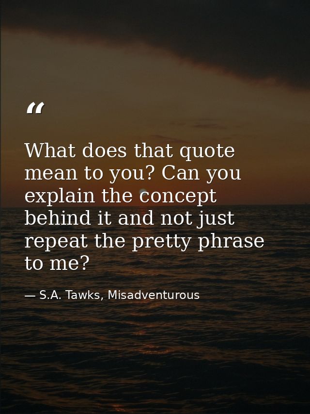 What does that quote mean to you? Can you explain the concept behind it and not just repeat the pretty phrase to me? — S.A. Tawks, Misadventurous