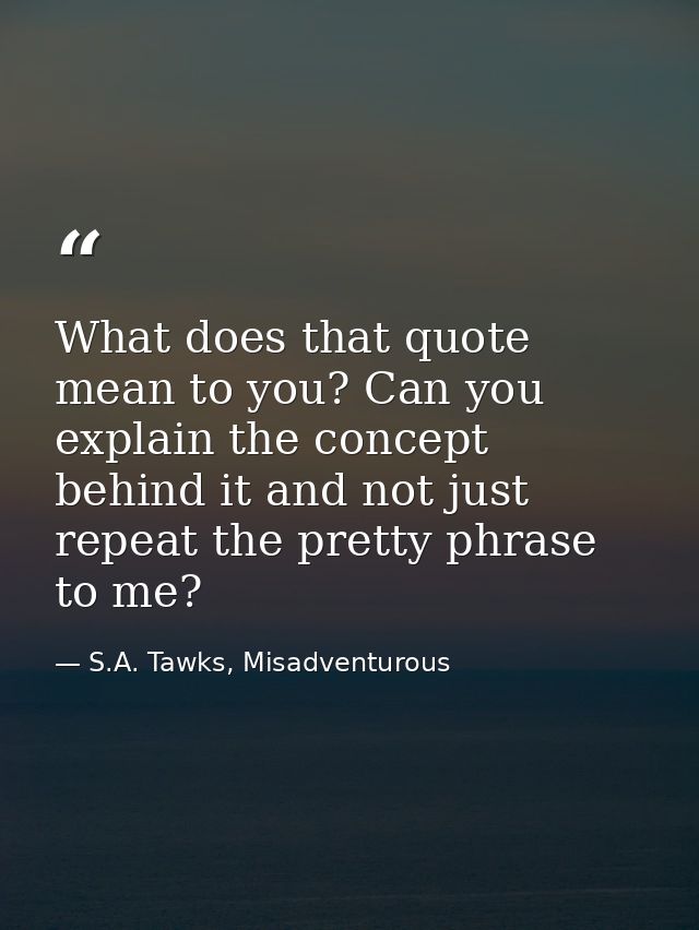 What does that quote mean to you? Can you explain the concept behind it and not just repeat the pretty phrase to me? — S.A. Tawks, Misadventurous