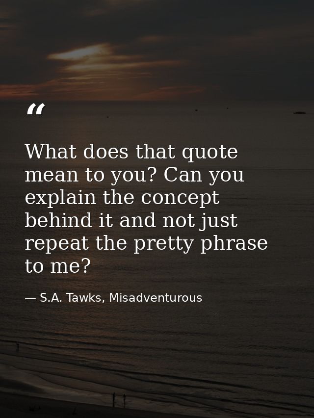 What does that quote mean to you? Can you explain the concept behind it and not just repeat the pretty phrase to me? — S.A. Tawks, Misadventurous