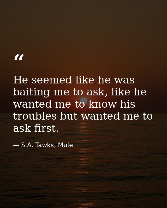 He seemed like he was baiting me to ask, like he wanted me to know his troubles but wanted me to ask first. — S.A. Tawks, Mule