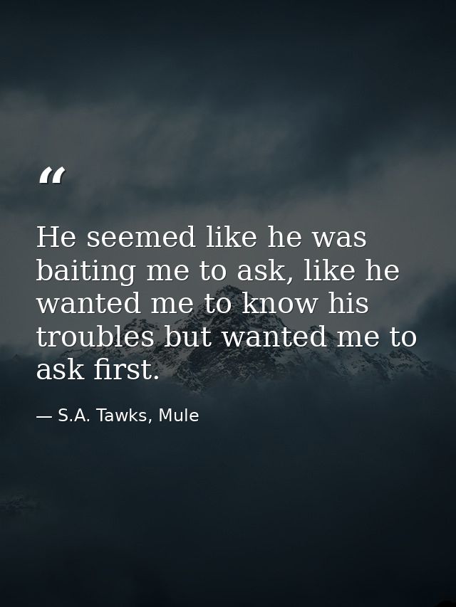 He seemed like he was baiting me to ask, like he wanted me to know his troubles but wanted me to ask first. — S.A. Tawks, Mule