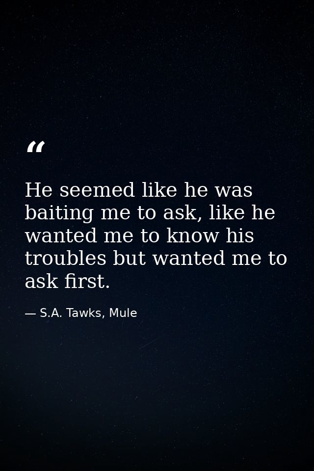 He seemed like he was baiting me to ask, like he wanted me to know his troubles but wanted me to ask first. — S.A. Tawks, Mule