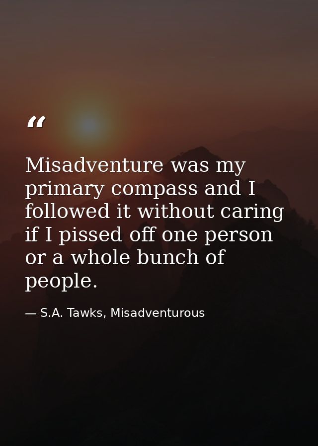 Misadventure was my primary compass and I followed it without caring if I pissed off one person or a whole bunch of peop — S.A. Tawks, Misadventurous