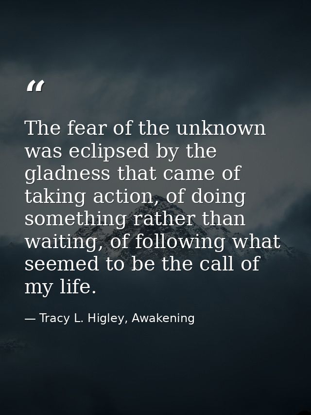 The fear of the unknown was eclipsed by the gladness that came of taking action, of doing something rather than waiting, — Tracy L. Higley, Awakening