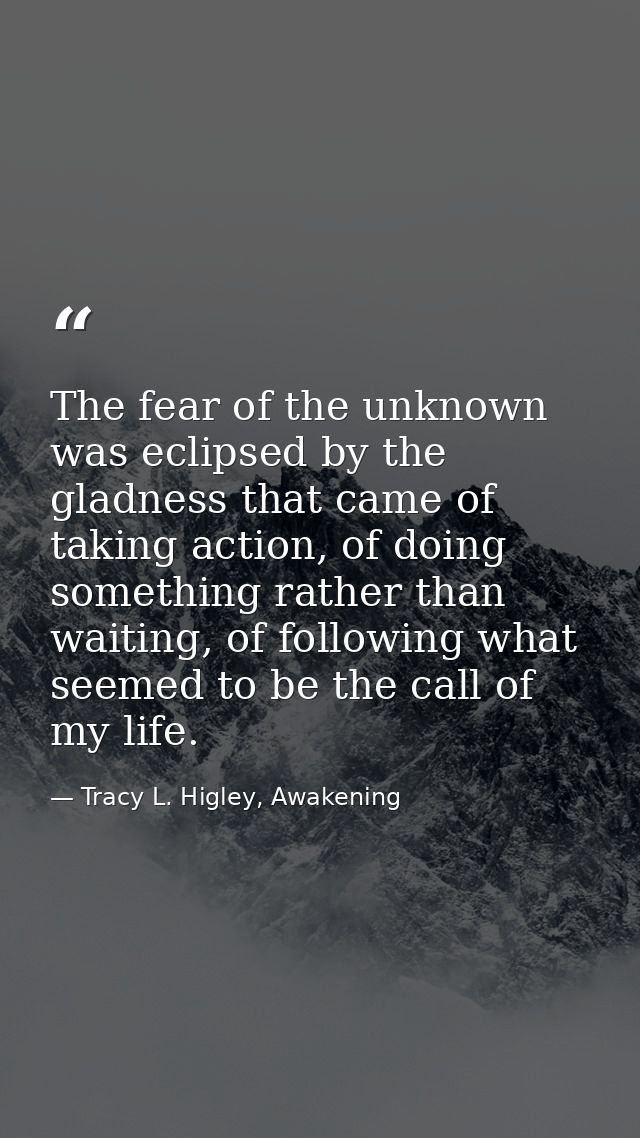 The fear of the unknown was eclipsed by the gladness that came of taking action, of doing something rather than waiting, — Tracy L. Higley, Awakening