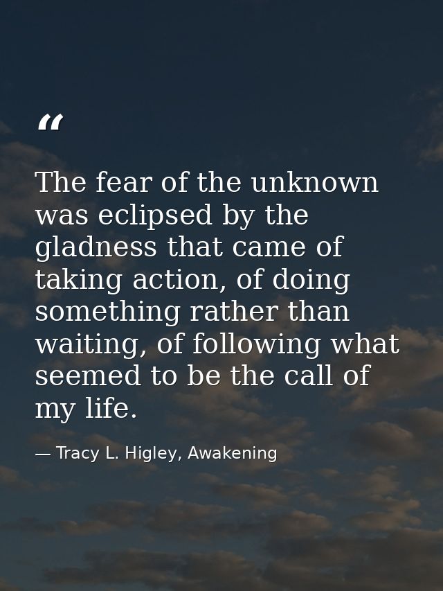 The fear of the unknown was eclipsed by the gladness that came of taking action, of doing something rather than waiting, — Tracy L. Higley, Awakening