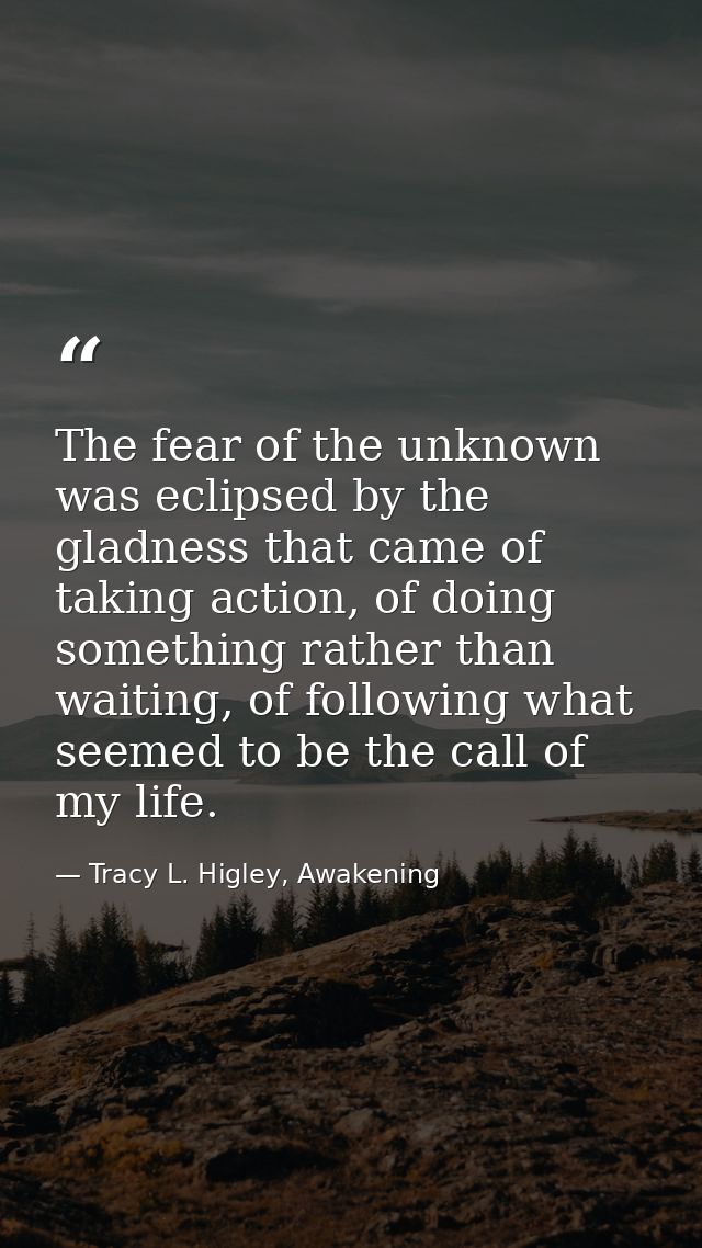 The fear of the unknown was eclipsed by the gladness that came of taking action, of doing something rather than waiting, — Tracy L. Higley, Awakening