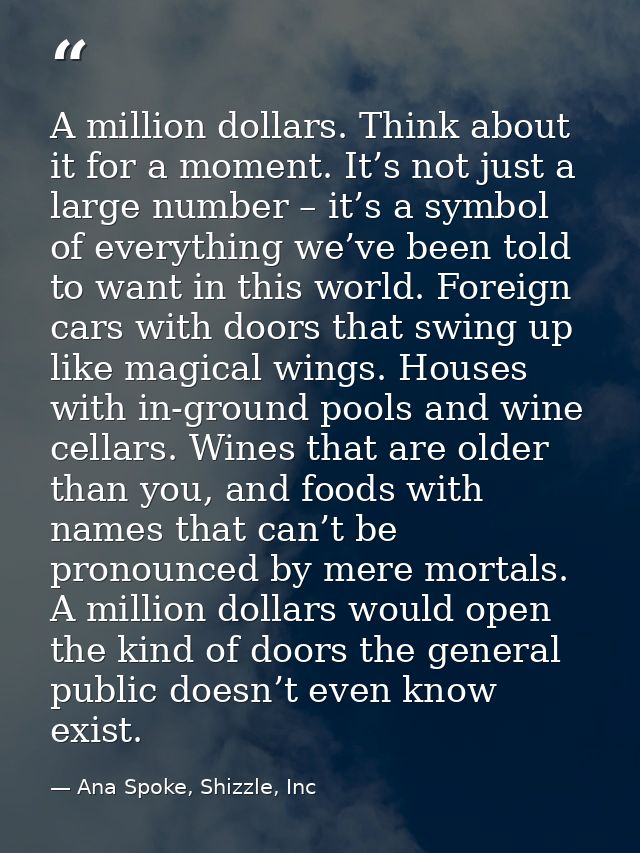 A million dollars. Think about it for a moment. It’s not just a large number – it’s a symbol of everything we’ve been to — Ana Spoke, Shizzle, Inc