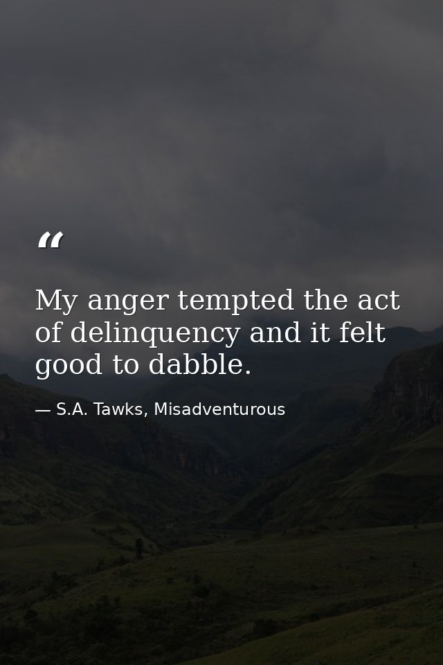 My anger tempted the act of delinquency and it felt good to dabble. — S.A. Tawks, Misadventurous