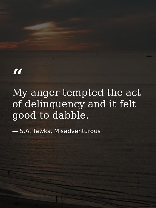My anger tempted the act of delinquency and it felt good to dabble. — S.A. Tawks, Misadventurous