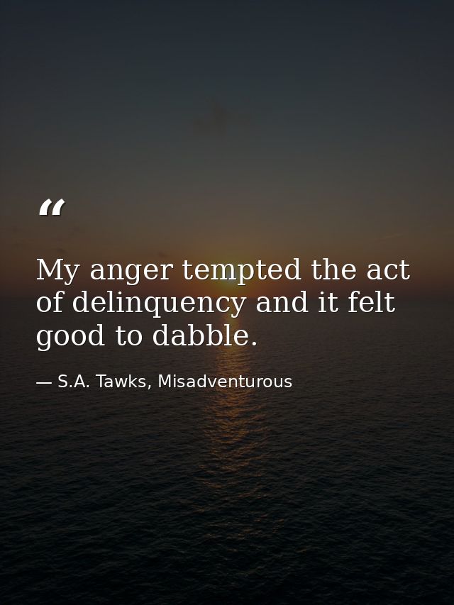 My anger tempted the act of delinquency and it felt good to dabble. — S.A. Tawks, Misadventurous