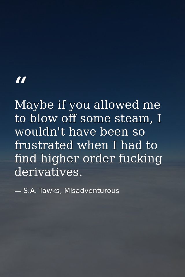 Maybe if you allowed me to blow off some steam, I wouldn't have been so frustrated when I had to find higher order fucki — S.A. Tawks, Misadventurous