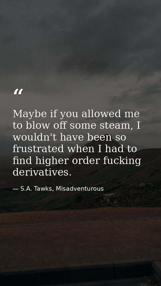 Maybe if you allowed me to blow off some steam, I wouldn't have been so frustrated when I had to find higher order fucki — S.A. Tawks, Misadventurous
