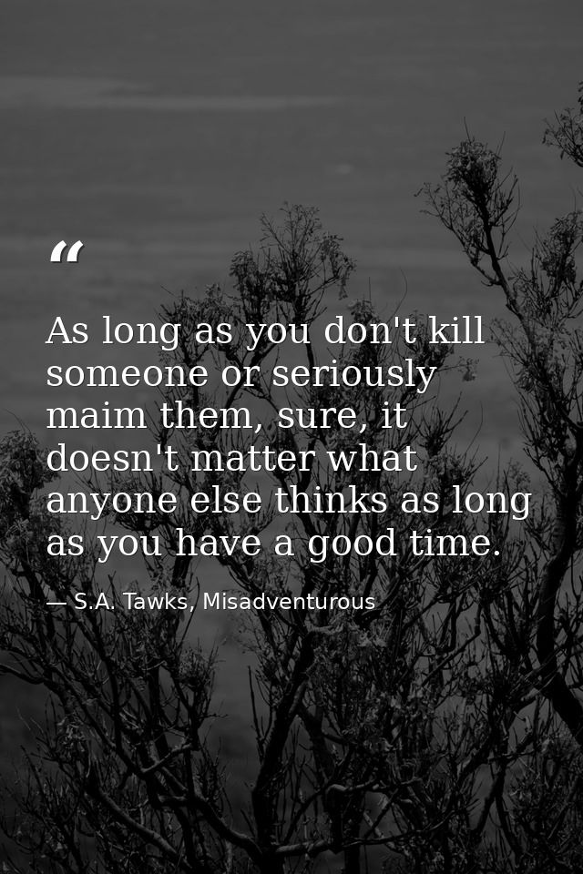 As long as you don't kill someone or seriously maim them, sure, it doesn't matter what anyone else thinks as long as you — S.A. Tawks, Misadventurous