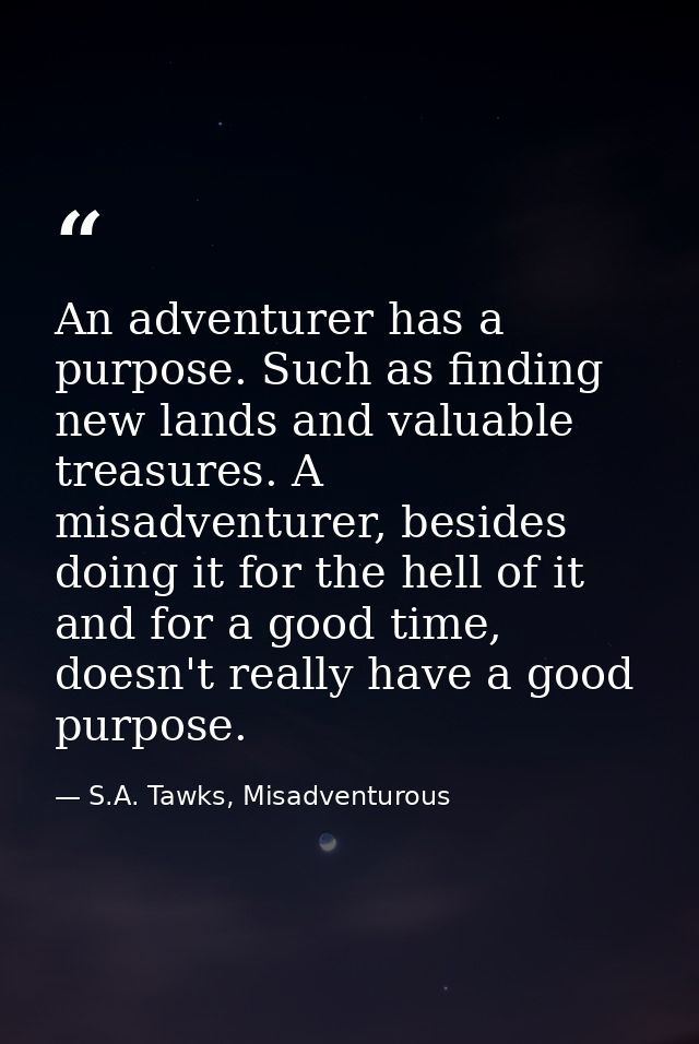 An adventurer has a purpose. Such as finding new lands and valuable treasures. A misadventurer, besides doing it for the — S.A. Tawks, Misadventurous