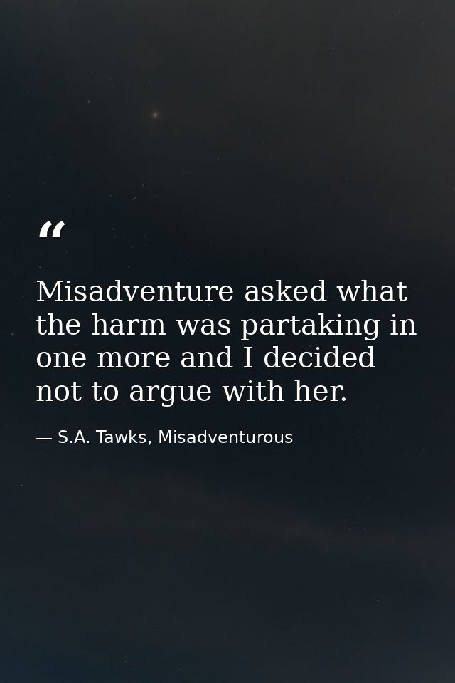 Misadventure asked what the harm was partaking in one more and I decided not to argue with her. — S.A. Tawks, Misadventurous