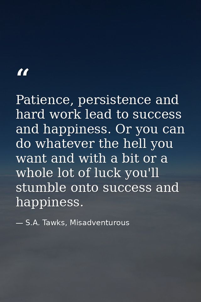 Patience, persistence and hard work lead to success and happiness. Or you can do whatever the hell you want and with a b — S.A. Tawks, Misadventurous