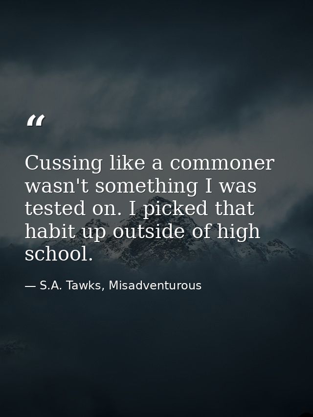 Cussing like a commoner wasn't something I was tested on. I picked that habit up outside of high school. — S.A. Tawks, Misadventurous