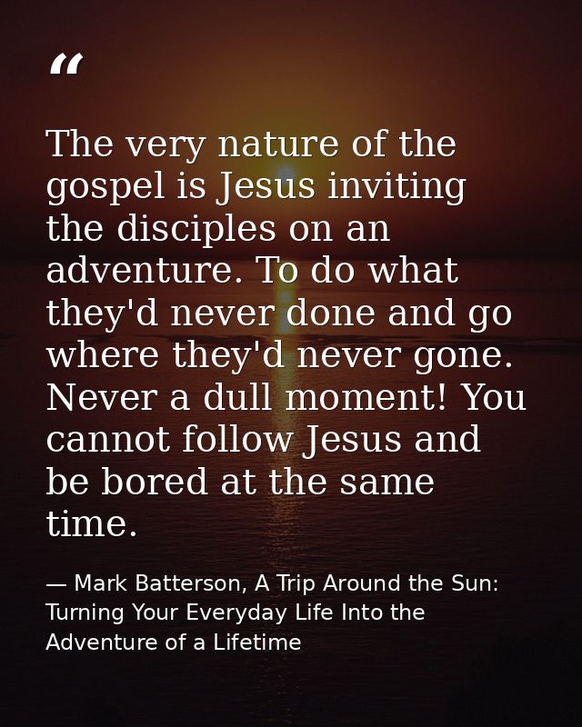 The very nature of the gospel is Jesus inviting the disciples on an adventure. To do what they'd never done and go where — Mark Batterson, A Trip Around the Sun: Turning Your Everyday Life Into the Adventure of a Lifetime