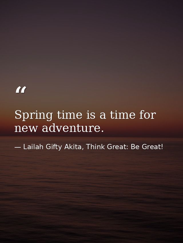 Spring time is a time for new adventure. — Lailah Gifty Akita, Think Great: Be Great!